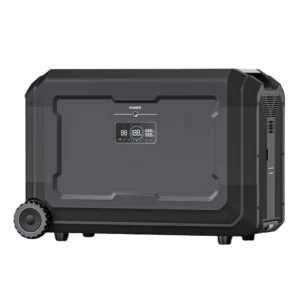 Front view of NexGrid NV-B5040 high capacity expansion battery pack withheavy-duty wheels
