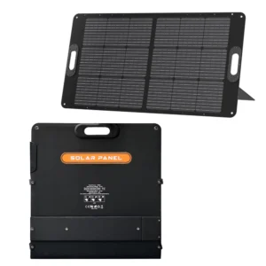 Front and folded view of NexGrid NV-SP100 portable foldable solar panel 100W for off-grid power stations